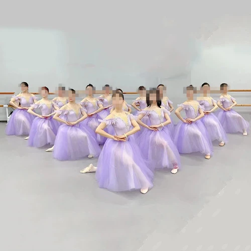 Imagen 2 del producto Vestido largo de Ballet profesional para niñas y mujeres, tutú de Ballet romántico de Giselle púrpura, disfraces de bailarina, ropa de rendimiento de hadas para niños