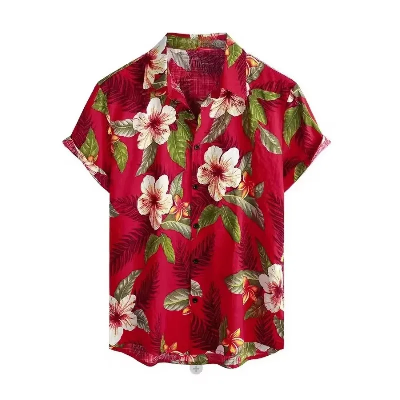 American Hawaiian Beach Camp Dew Print Loose Short Sleeve Breathable Collar Shirt