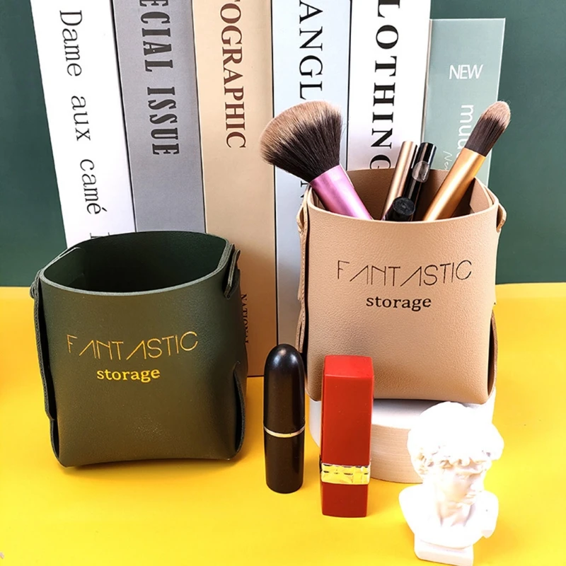 Inklapbare Lederen Opslag Bin Mand Decoratieve Bureau Organizer Voor Sieraden Make Pen Potlood Glazen Afstandsbediening