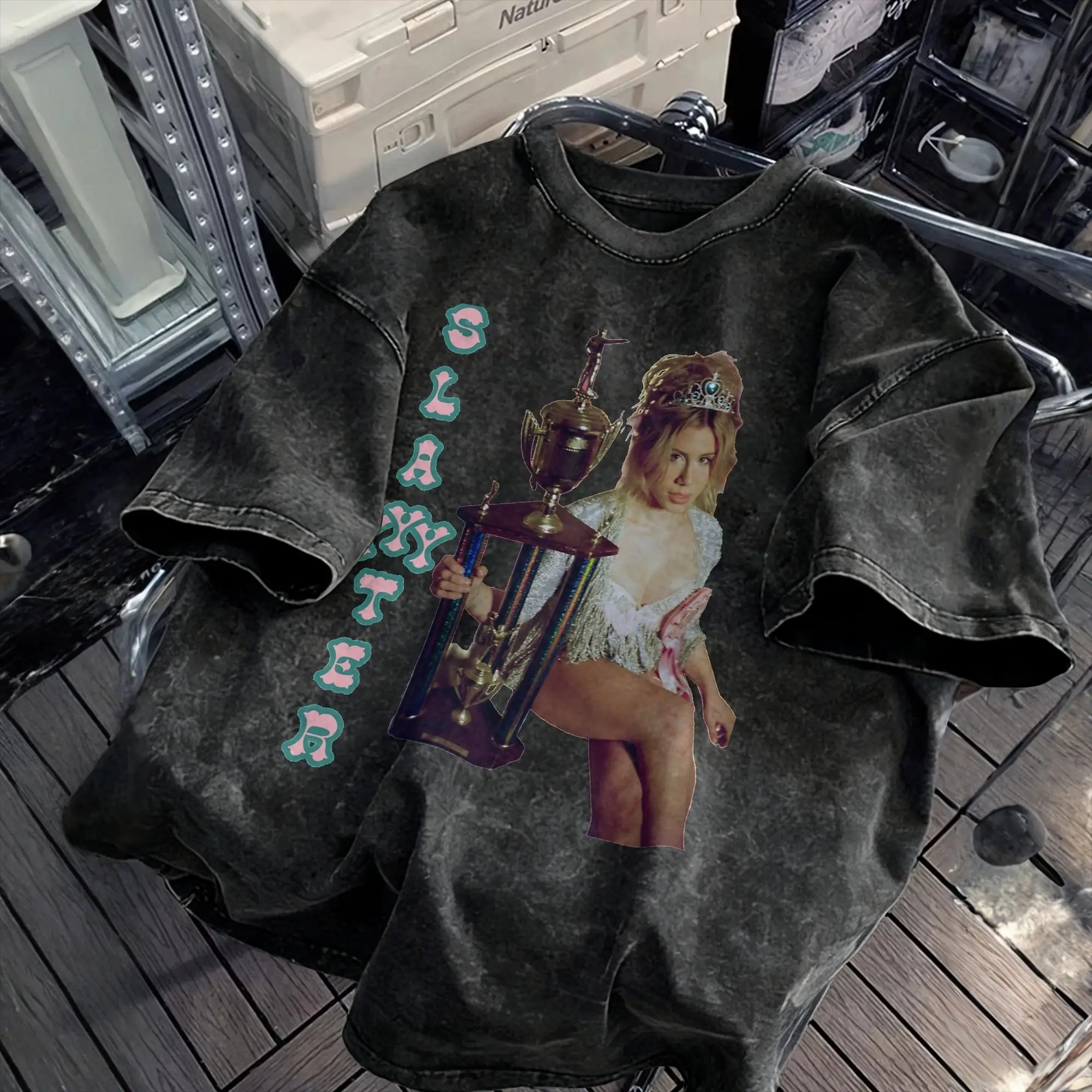 Worst Girl in America Slayyyter Men T Shirt Washed Vintage Tee Shirt Short Sleeve Round Neck T-Shirt Pure Cotton Graphic Clothes