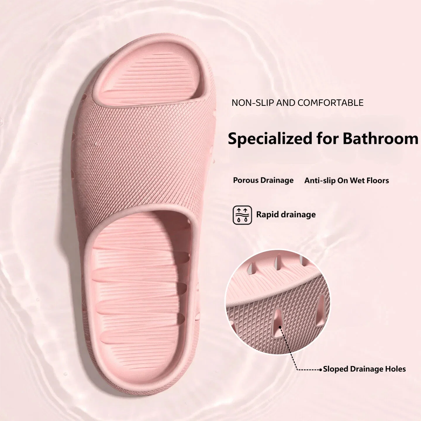 Quick Dry Hollow Bathroom Slippers Unisex EVA Sloped Drainage Holes Design Anti-slip On Wet Floors Porous Drain Indoor Shower Sl