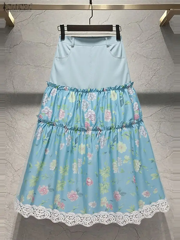 

ZANZEA богемные длинные макси-юбки женские с цветочным принтом повседневные Jupes Faldas Saia 2025 осень с эластичной резинкой на талии свободные вечерние свободные брюки