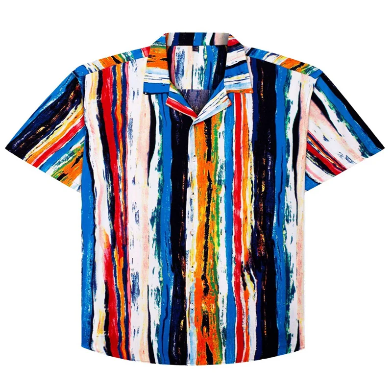 

Summer Stripes Graffiti 3d Print Men Shirts Oversized Street Beach Hawaiian 2023 Mens Clothes Lapel Top Tee Shirt With Button