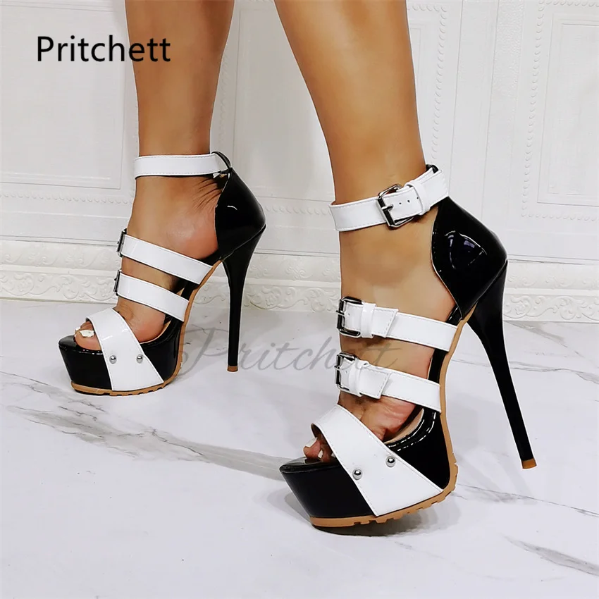 

Platform Strappy Stiletto Sandals for Women High Heeled Summer Shoes Multiple Belt Buckle Sexy High Heels Round Toe Sandals