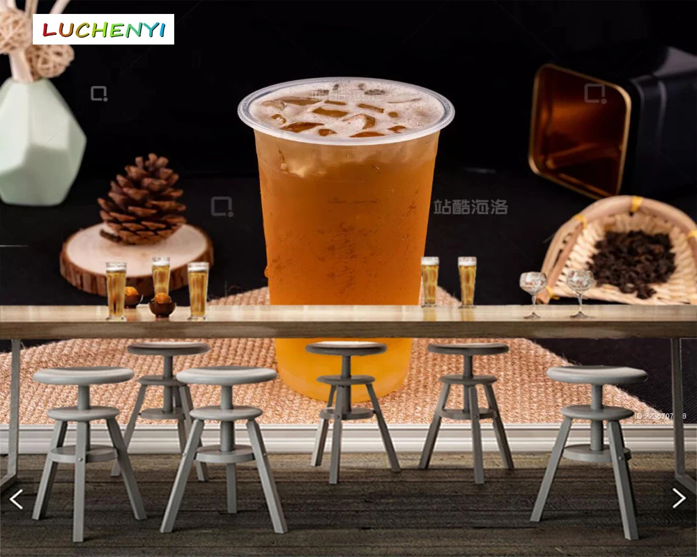 Papel de parede custom iced lemon tea 3d wallpaper mural, restaurant juice shop kitchen dining room wall papers sticker