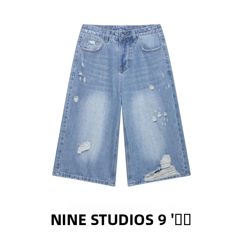 

Faionable Denim orts, повседневные свободные женские джинсы из пяти предметов с украшением в виде дырок, хлопковые женские джинсы с застежкой на пуговицы на талии