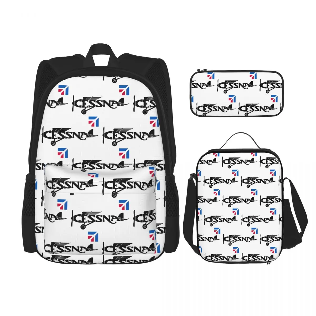 

Cessna Logo Backpacks Children Bookbag School Bags Rucksack Lunch Bag Pen Bag Three-Piece Set