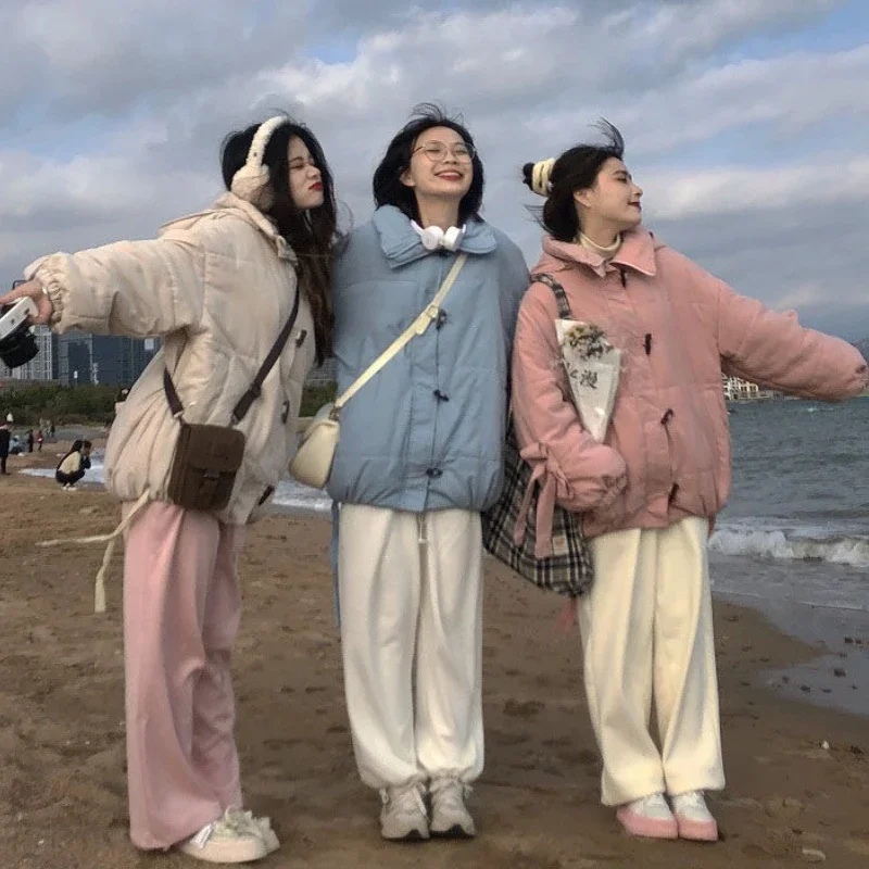 Parkas Women Bow Daily Thickening Students Winter Horn Button Kawaii Comfortable Colorful Trendy Elegant Simple New Korean Style