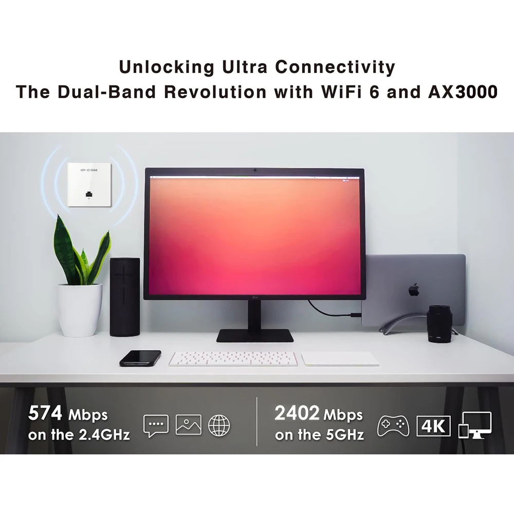 IPCOM W39AP Dual-Band Wireless Access Point 3000Mbps WiFi 6 PoE Powered High-Density Coverage Wall Plate Wireless Gigabit AP