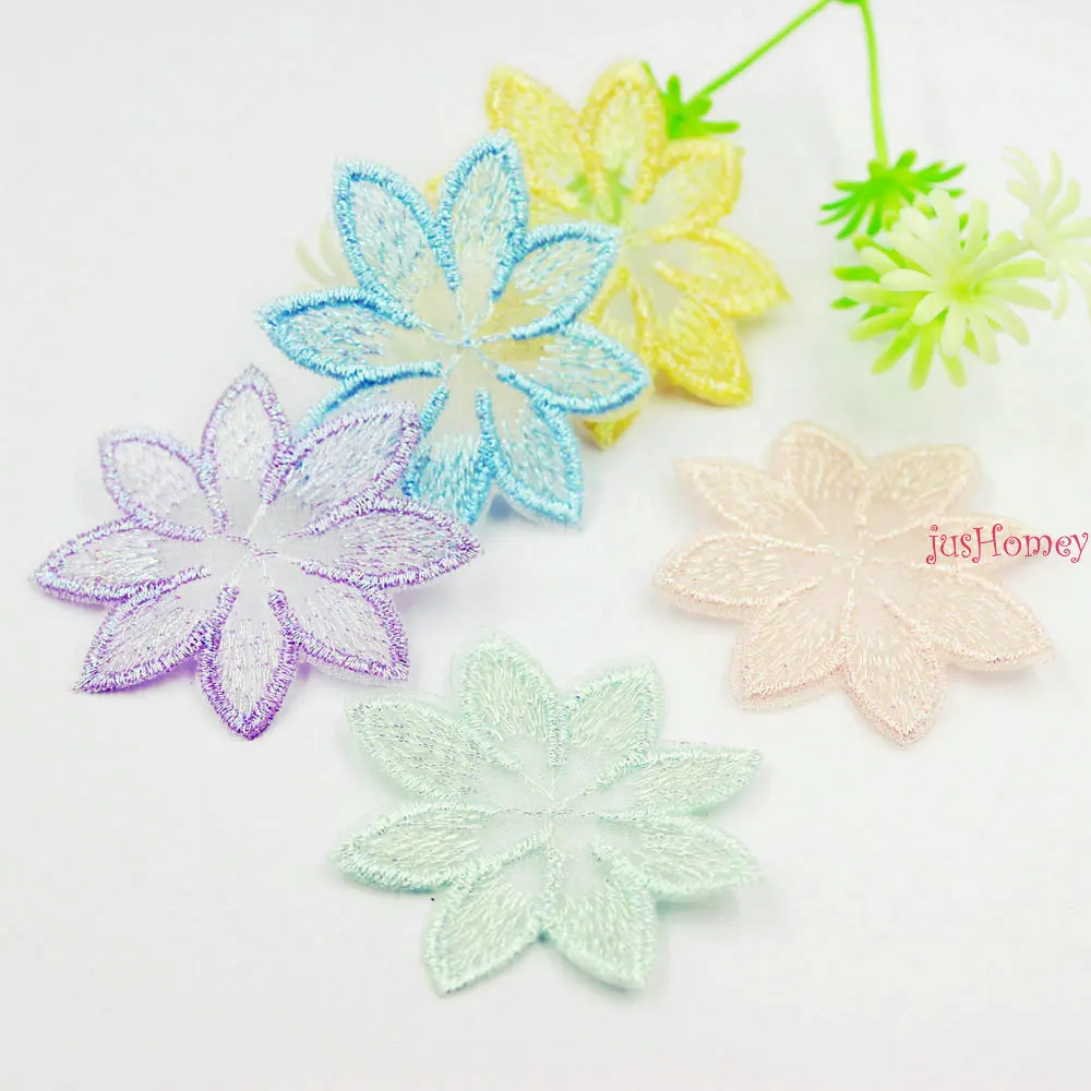 40PCS/lot Embroidery Lace Eight Petals Flower Appliques 5.5cm Translucent Single layer for Party Decor,Garment Embellishment