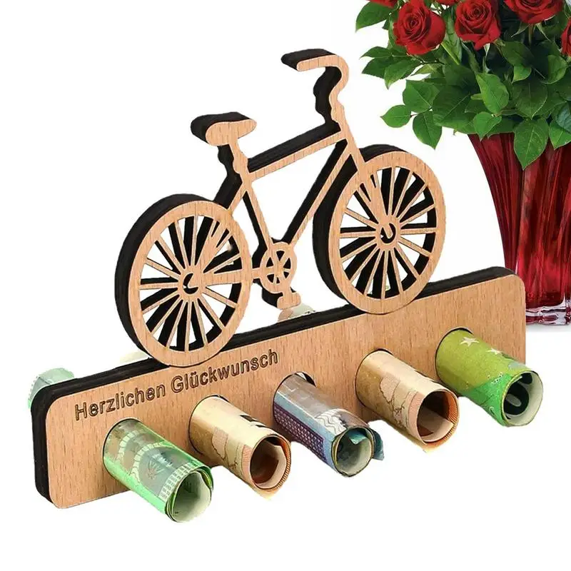 Cash Gift Holder Bike Shaped Birthday Money Gift Holder Ornament Natural Delicate Money Gift Holder With 5 Holes For Christmas