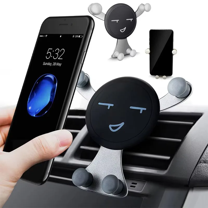 Gravity Car Phone Holder Air Vent Clip Smile Face Mount Mobile Cell Stand GPS Support For iPhone 12 Pro Max Xiaomi Samsung