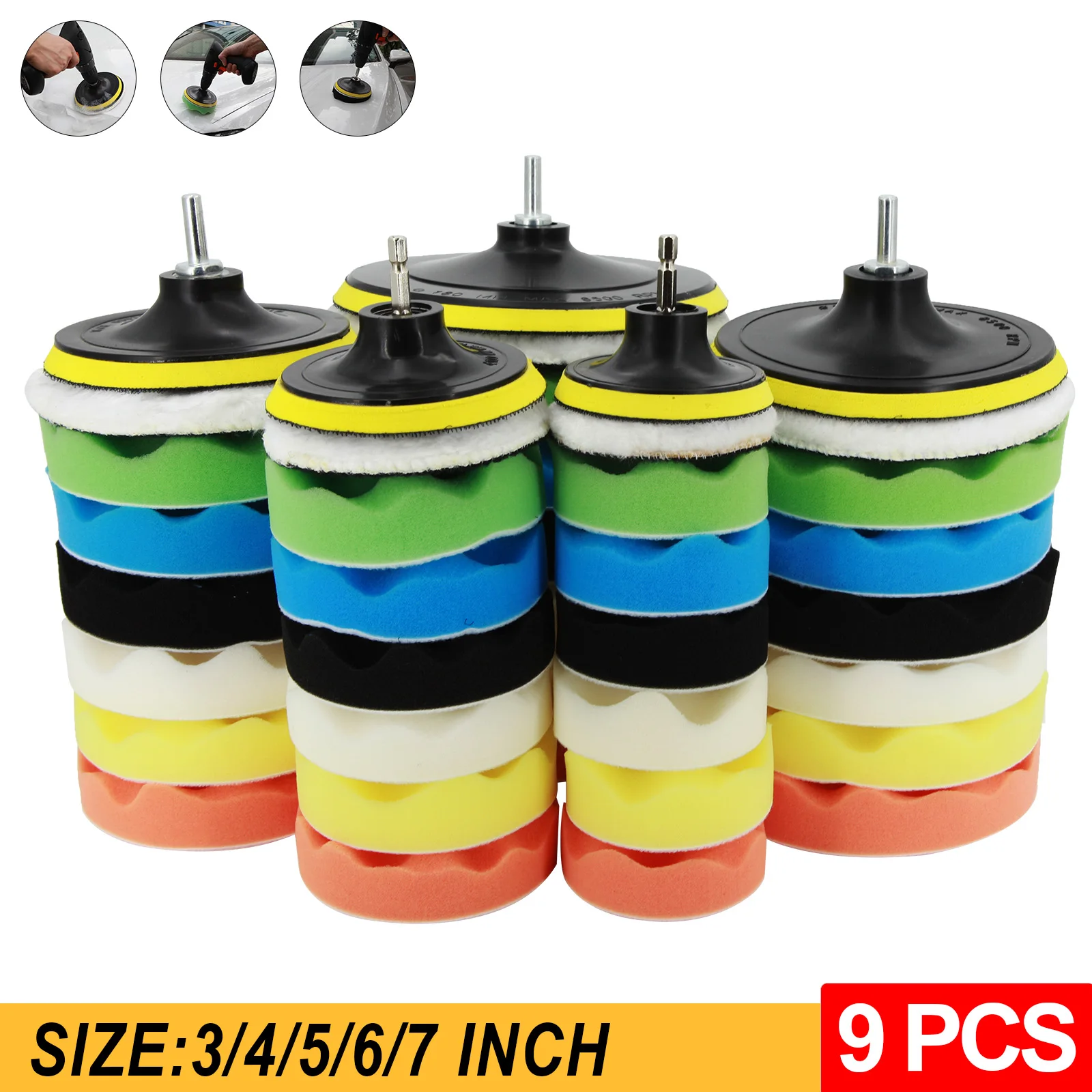 

Car Polishing Sponge Pads Kit Buffing Waxing Foam Pad Buffer Set Polisher Machine Wax Pad for Removes Scratches Drill Attachment