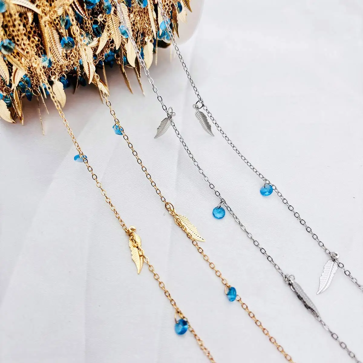 

5Y DIY Link Chain Tassel Feather Charm Multicolor Crystal Handmad Crafts Handbag Clutch Shoes Hair Ornaments Decoration Supplies