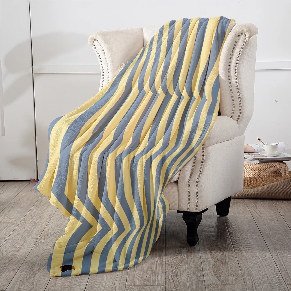 Yellow Blue Stripes Solid Cute Flannel Fleece Throw Blanket Soft Plush Bed Couch Cover Perfect Gift for Women Girls Kids