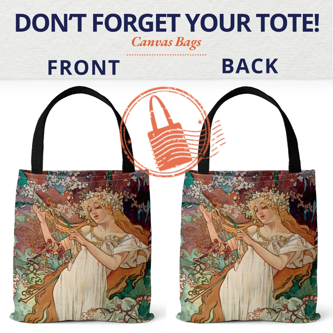 Musa Four Seasons Series Canvas Bag Spring, Summer, Autumn and Winter Quadruple Painting Tote Bag, Retro Canvas Shopping Bag