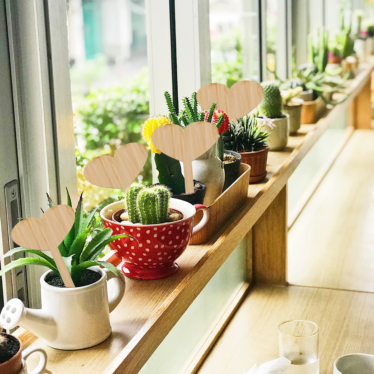 

20 pcs Thicken Bamboo Heart Style Mini Plants Label Plaque Seedling Marker Garden Decorative Eco-Friendly Wood Color