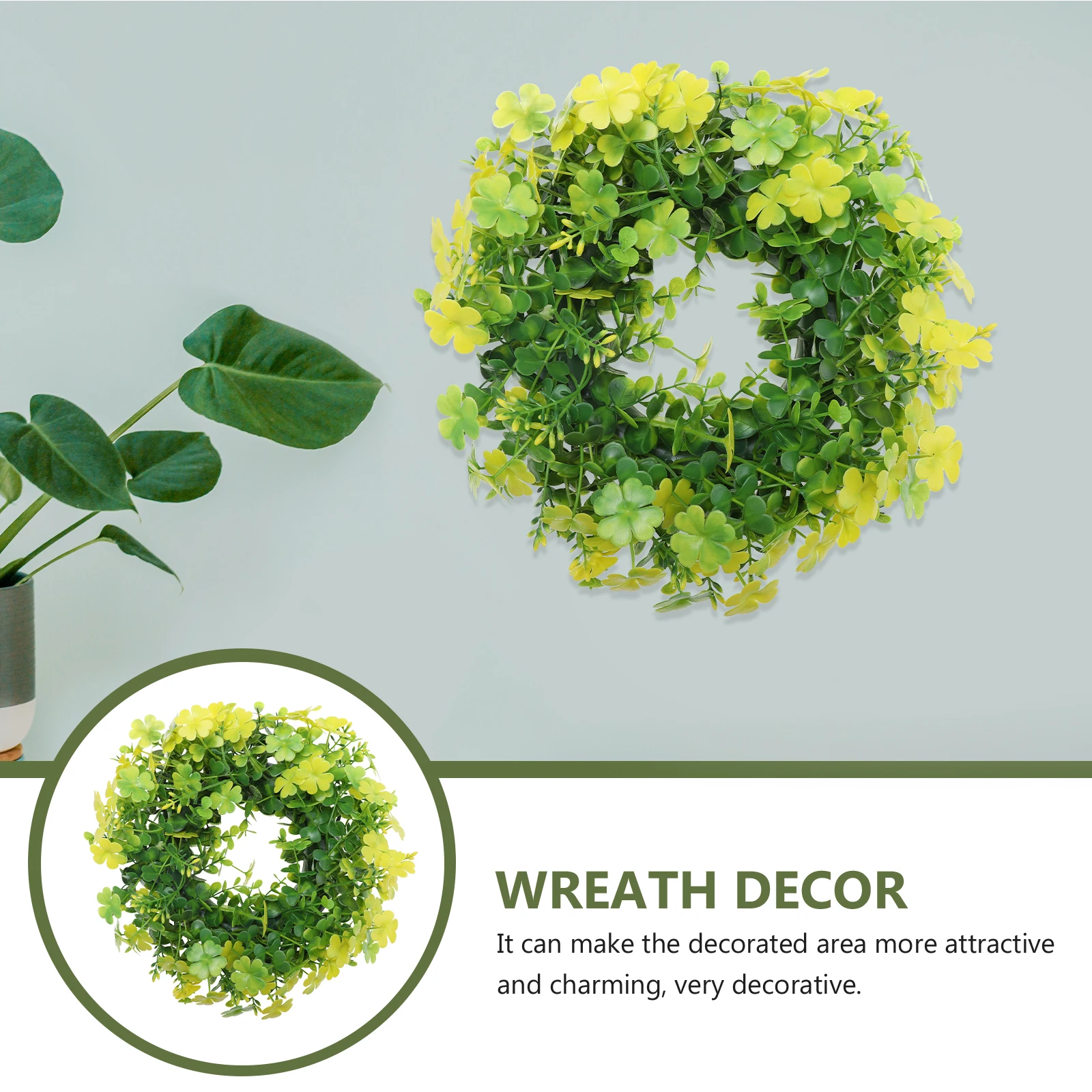 

1pc Four Leaf Clover Wreath St Patrick'S Day Hanging Pendant Plastic Garland For Door Wall Party Decor Festival Supply Simulated