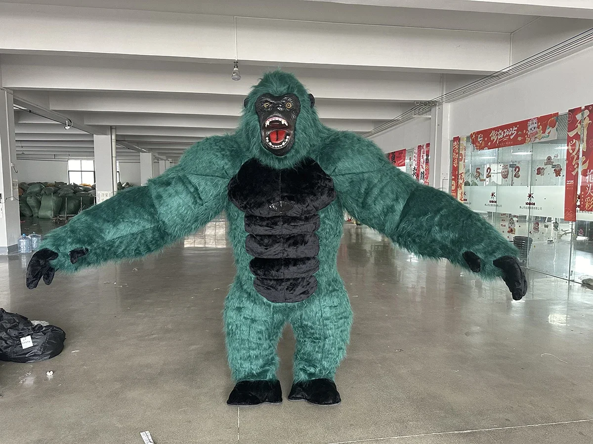 Giant Plush Green Inflatable Gorilla Mascot Costume Adults Inflated Outfits for Halloween Christmas Fancy Party Events