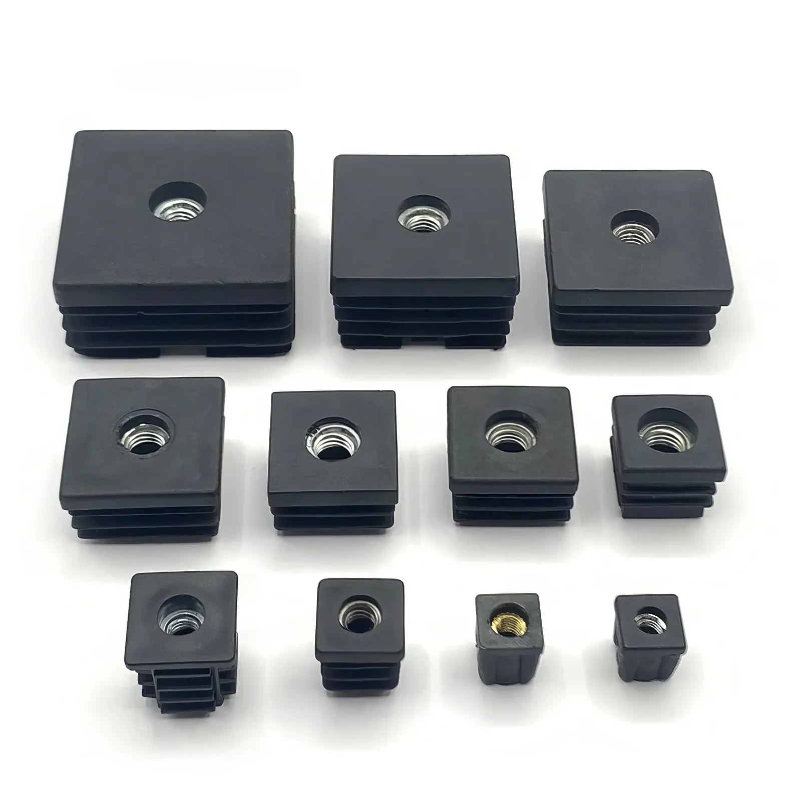 Plástico Praça Plugs Tubo com Porca Buraco, Blanking End Insere Caps, Tampa do tubo, Móveis Pés Perna, Plug Tubo, M5, M6, M8, 10 PCs, 5PCs