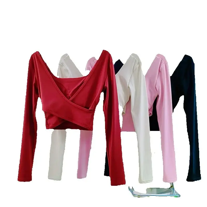 

Сексуальная короткая спортивная футболка с открытой спиной и фиксированной накладкой на грудь, женская облегающая футболка с длинными рукавами, быстросохнущий утягивающий костюм для йоги, верхняя одежда для спортзала