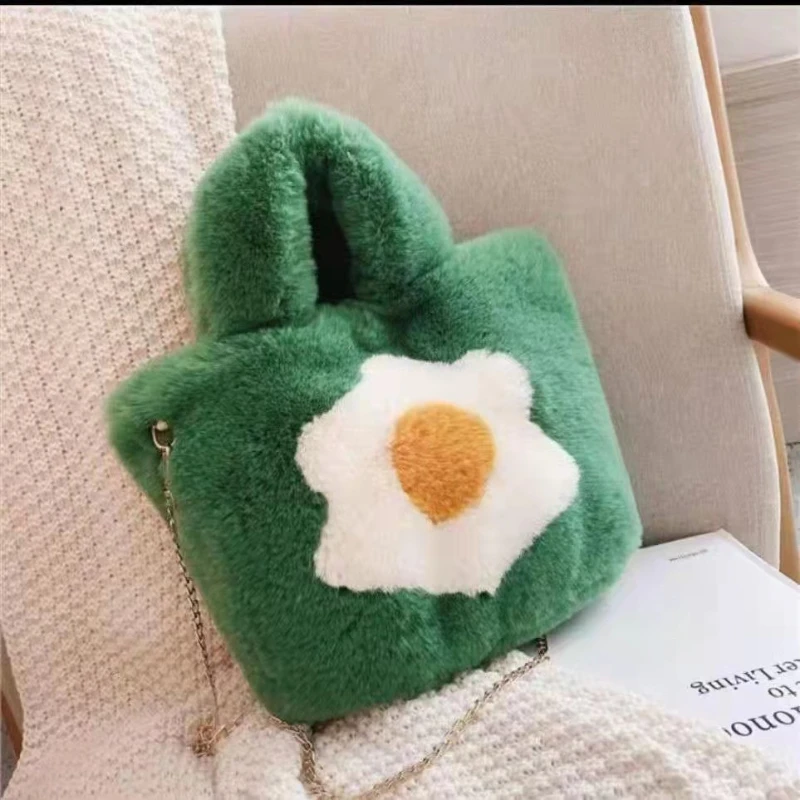 

Женские сумки на плечо, сумочка с рисунком яичницы для женщин, сумки через плечо, ручная Сумка на цепочке из плюша, дизайнерские сумки, Женская Сумка