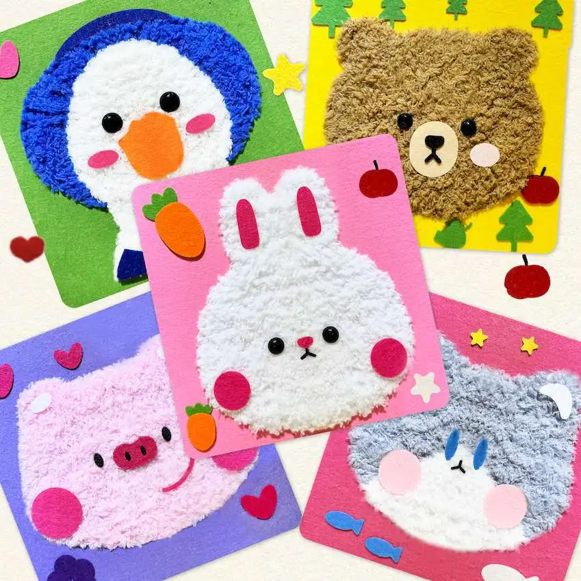 Cute Cartoon Animal Punch Needle Embroidery Kit for Beginners Soft Yarn Needlework Girl DIY Craft Sewing set Pig rabbit bear