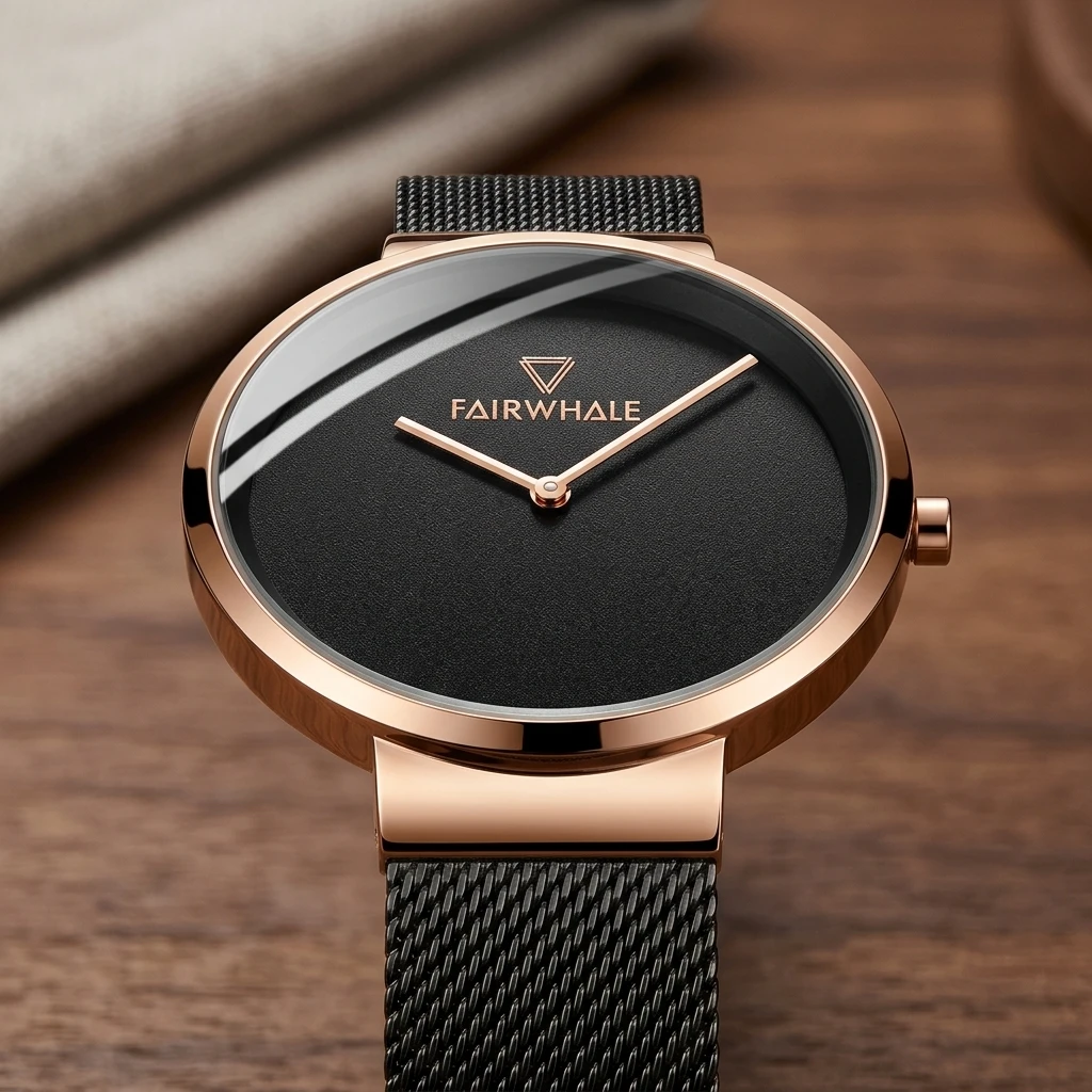 Mark Fairwhale Ladies Quartz Watch Round Minimalist Plain Dial Simple Index Mesh Metal Strap Elegant Female Wristwatch