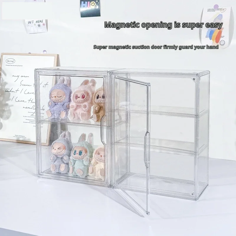 V 1/2/3 Layers Labubu Storage Box Transparent Acrylic Display Boxes Doll Organizer Desktop Dustproof Cabinet Home Storage