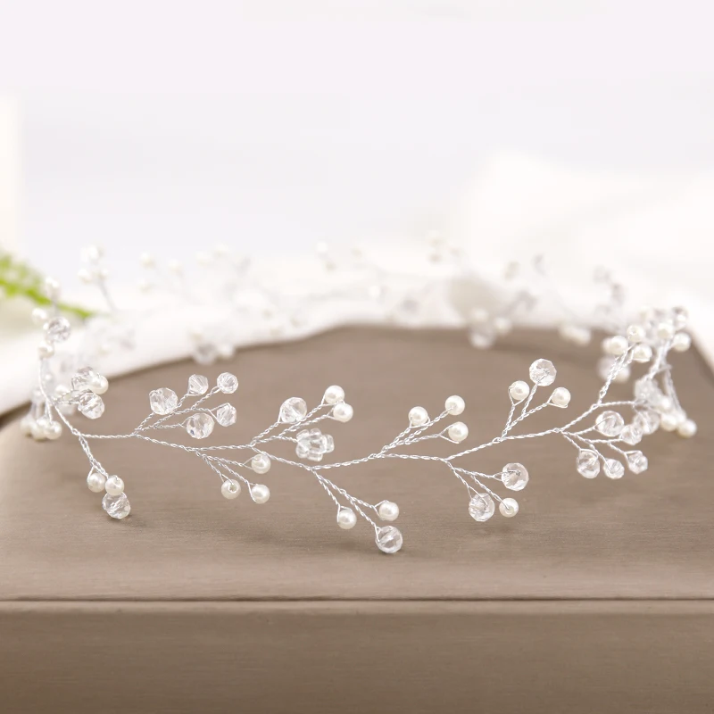 Wedding Hair Accessories Pearl Headdress Silver Color Baroque Crystal Headband Bridal Tiara Handmade Hair Jewelry Ladies Tiara image 2