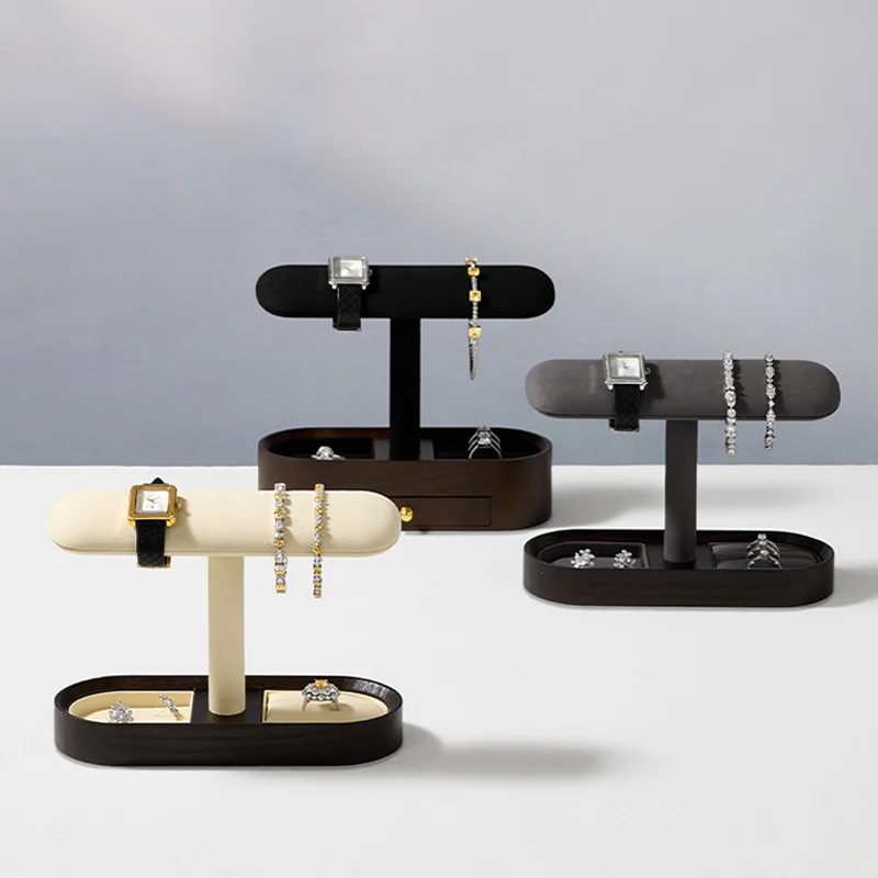 Oirlv Wooden Watch Holder Tshaped Jewelry Stand Display Black Solidwood Bracelet Ring Earring Organizer Wooden T-Bar Watch Stand