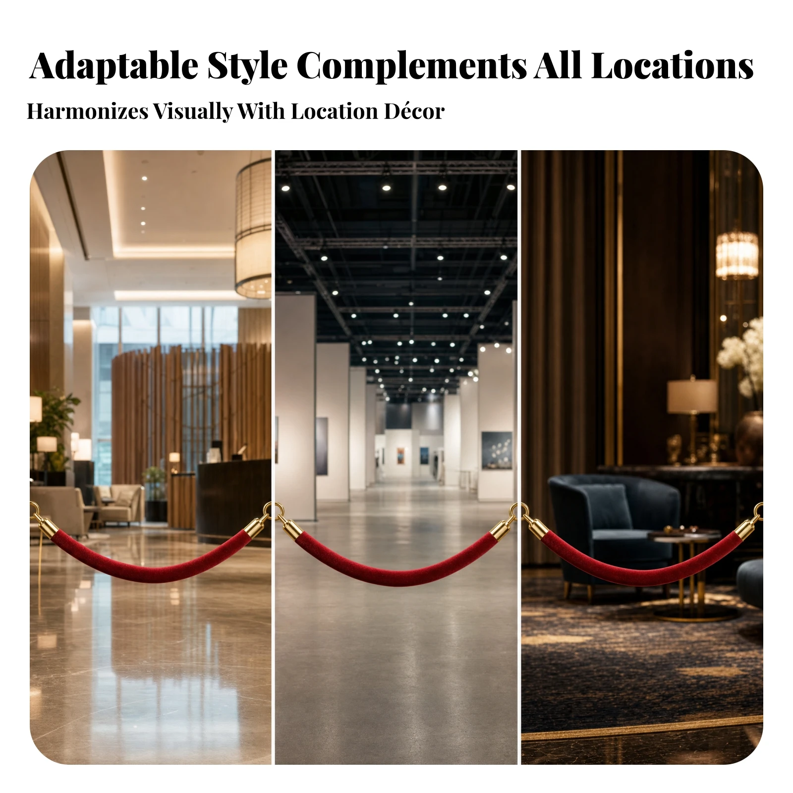 Queue Barrier Cord Velvet Rope Velvet Barrier Rope Metal Fittings Elegant