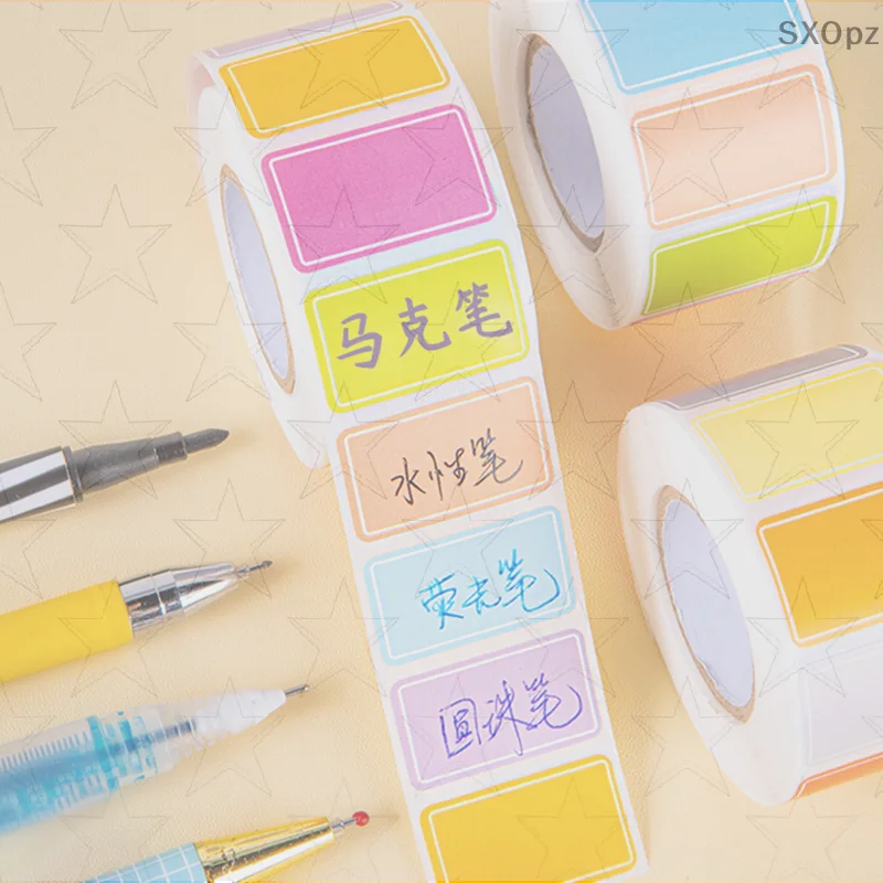 Яркие 500 шт. самоклеящиеся этикетки, пустые водонепроницаемые прямоугольные именные бирки, прочные наклейки для канцелярских принадлежностей