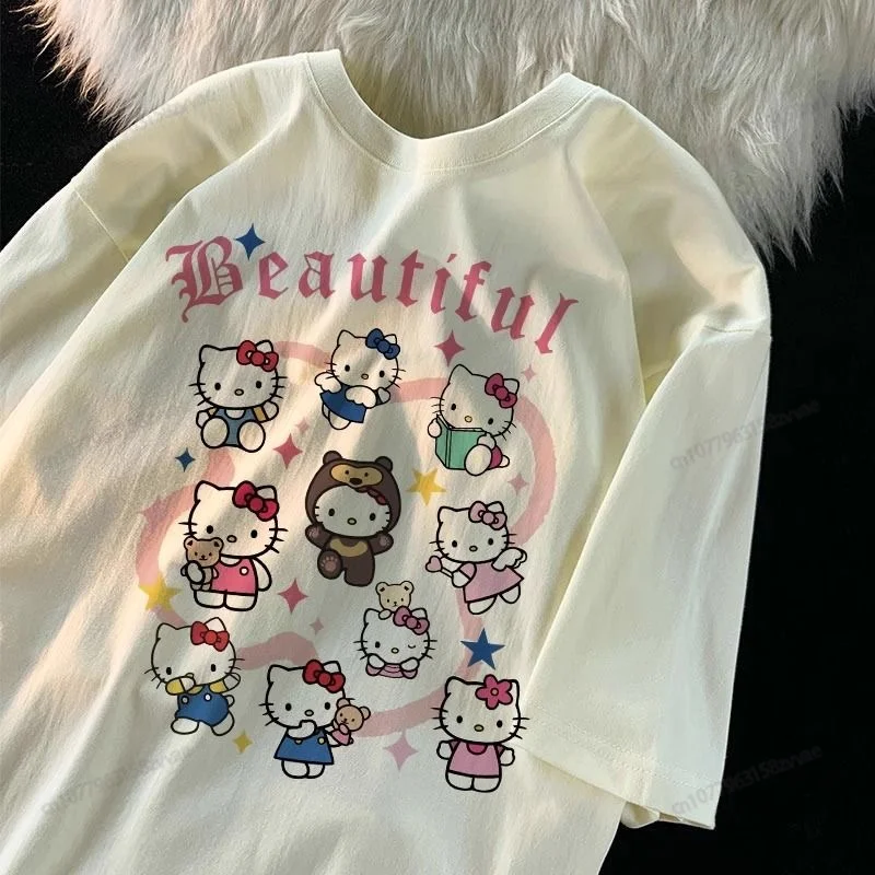 

Pure cotton summer new Japanese cute Hello Kitty short-sleeved T-shirt women's loose niche sweet 3-14 year old children's T-shir