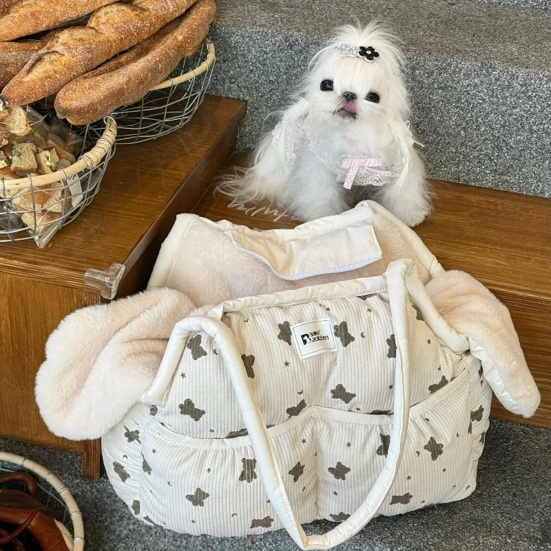Outing Pet Bag Autumn Winter Warm Cotton Dog Bag Aviation Travel Portable Shoulder Bags Thickened Soft Comfortable Handbag