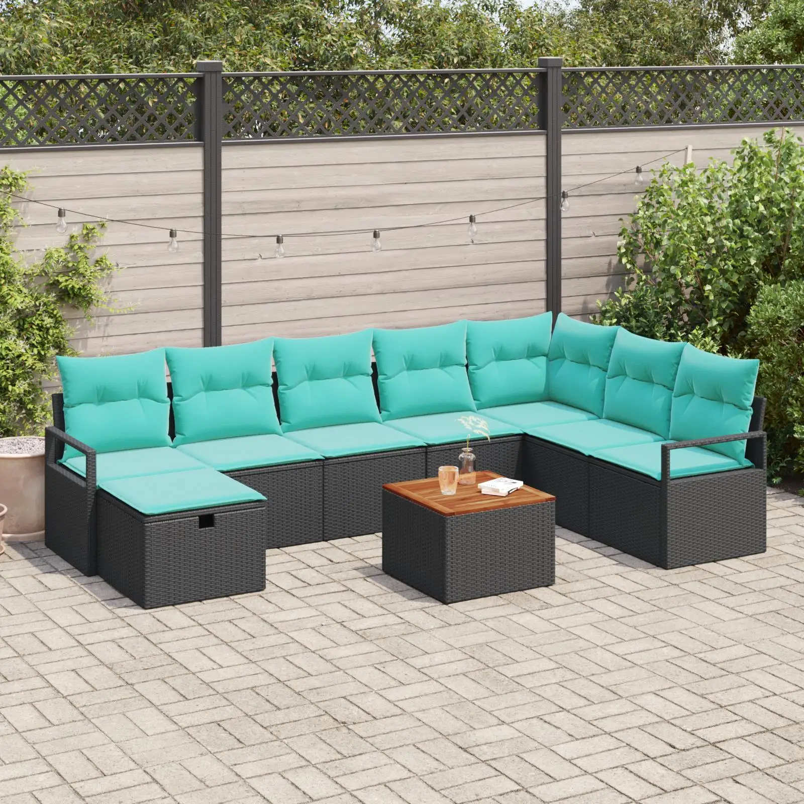

Luxurious 9 Piece Black Poly Rattan Garden Sofa Set with Soft Cushions for Outdoor Patio Furniture