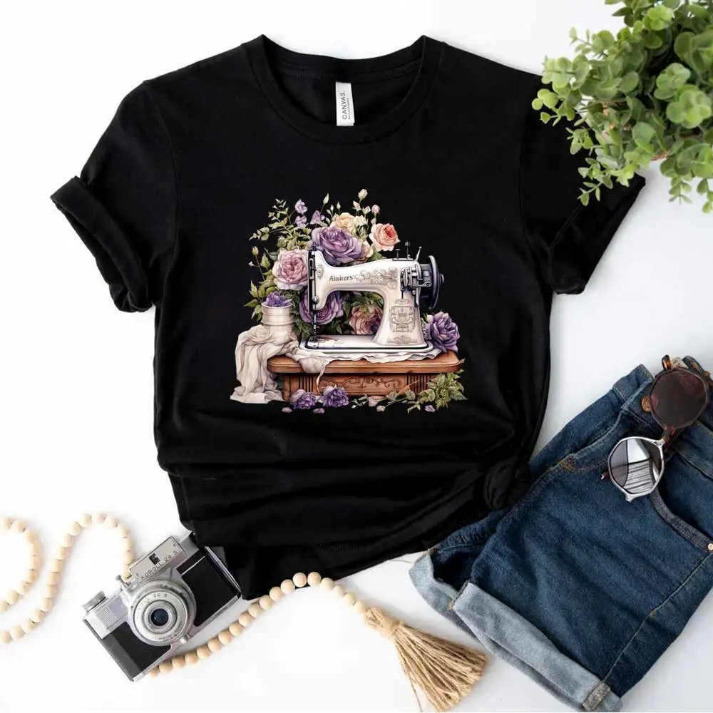 Fashion Sewing Machine Iron-on Transfer For Clothing DIY A-Level Washable T-shirt Thermal Sticker Retro Flowers Patches Applique