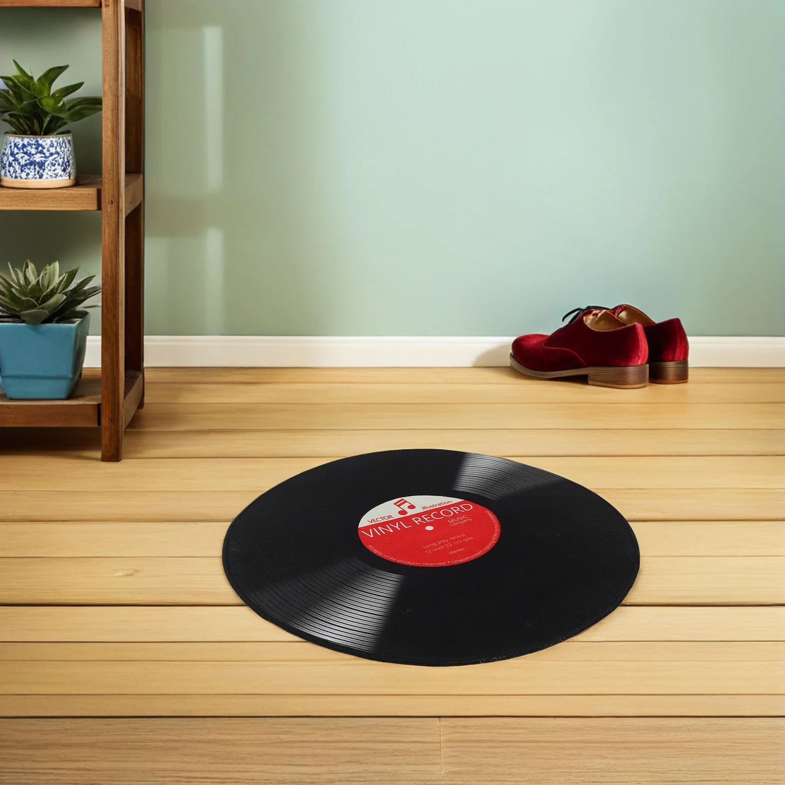 24" Vinyl Record Rug Retro Round Carpet Non-Slip Washable Area Rug For Bedroom Living Room Music Studio Black Floor Mat Home