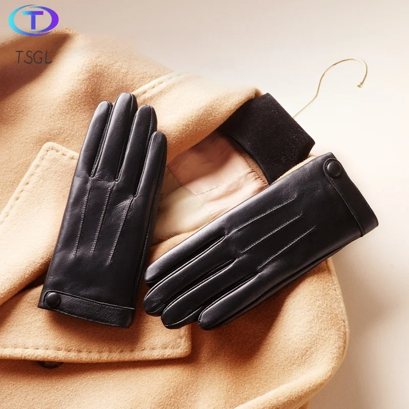 

2025 Popular Elegant Fashion Driving Gloves Genuine Real SheepLeather Gloves Women Fashion Winter Autumn Short Mittens