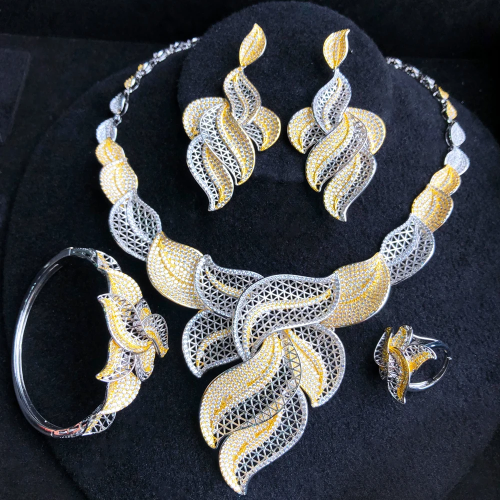 

GODKI Luxury Feather Leaf Nigerian Choker Jewelry sets For Women Wedding Cubic Zircon CZ Dubai Gold Bridal Jewelry Set 2022