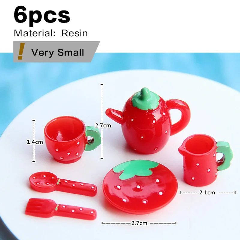 Pink Tea Set Miniature Figurine Cup Plate Teapot Knife Fork Simulated Model Home Decor Fairy Garden Decoration DIY Accessories - view 2