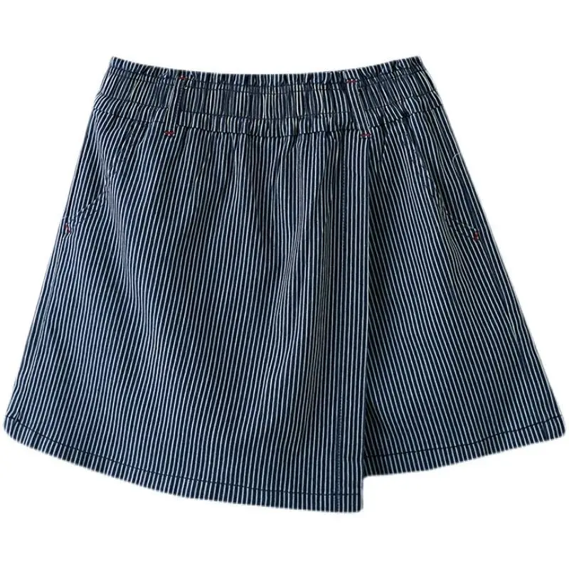 Oversized Vintage Striped Elastic Waist Shorts Women Clothing Fashion Pleated Irregular Loose Waist Pants Women's Clothing New