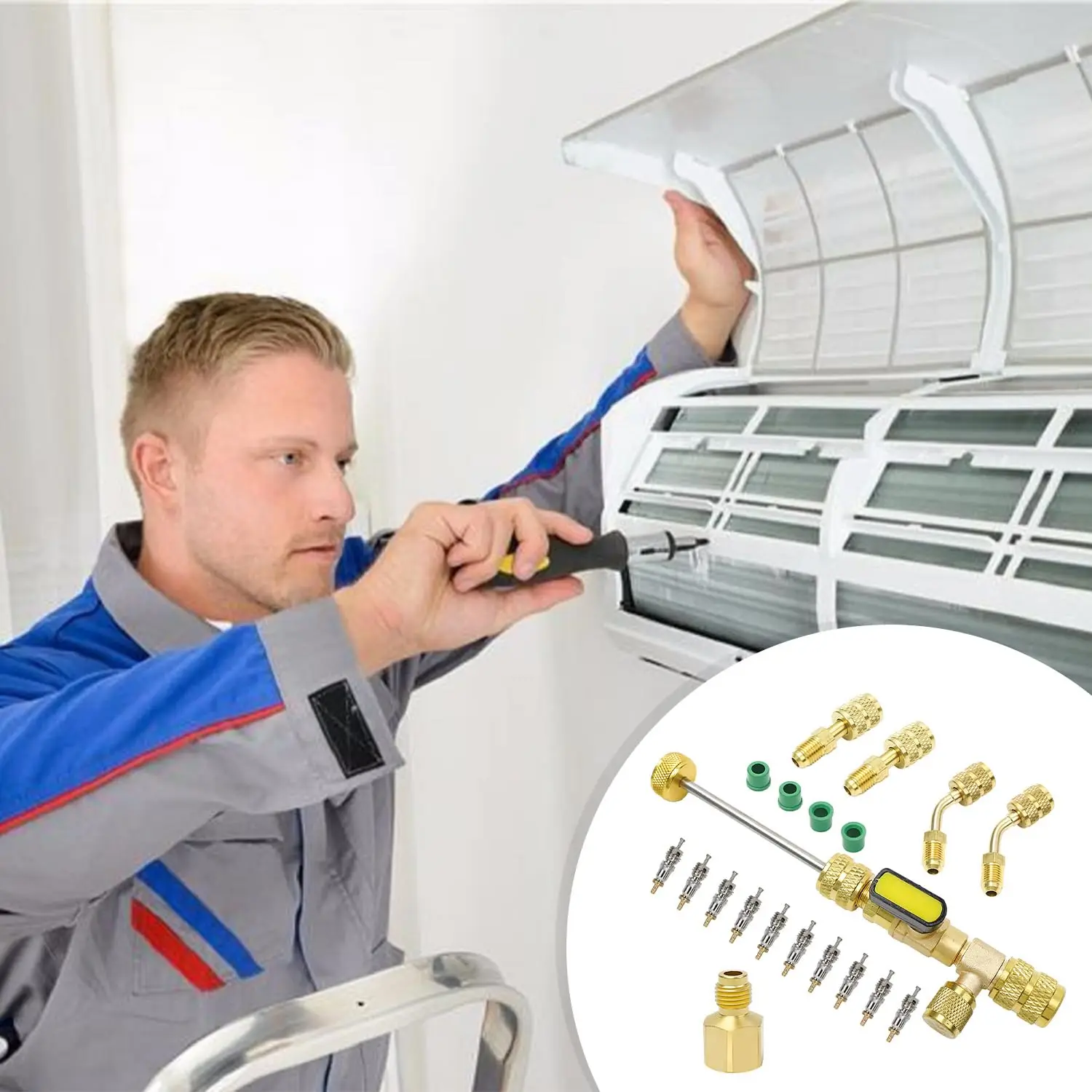 4 Piece HVAC Ratchet Wrench Set For Valve Disassembly With Copper Adapters For Air Conditioning Repair Tools