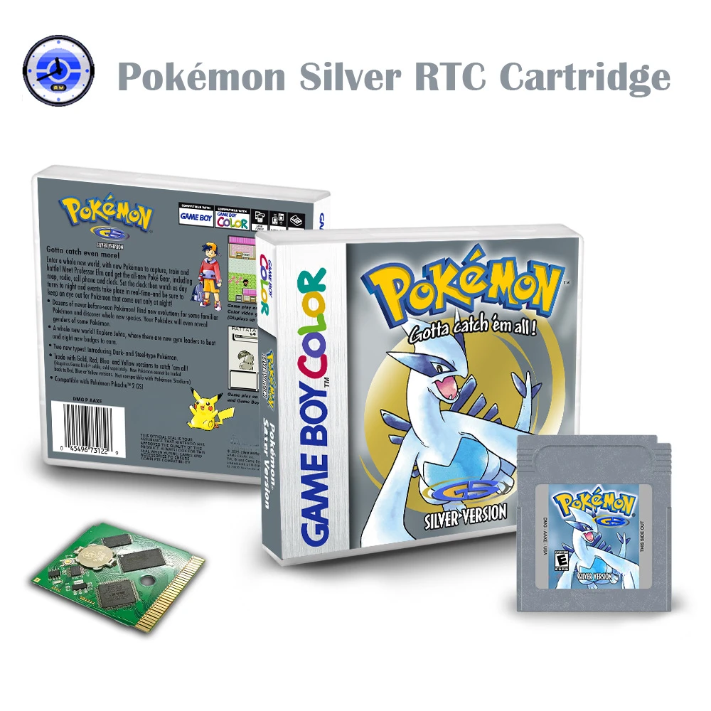 Karta do gry Pokémon GBC/GB RTC Pokémon Niebieski Zielony Żółty Złoty Srebrny Czerwony Kryształ Karta do gry Wersja amerykańska Angielski