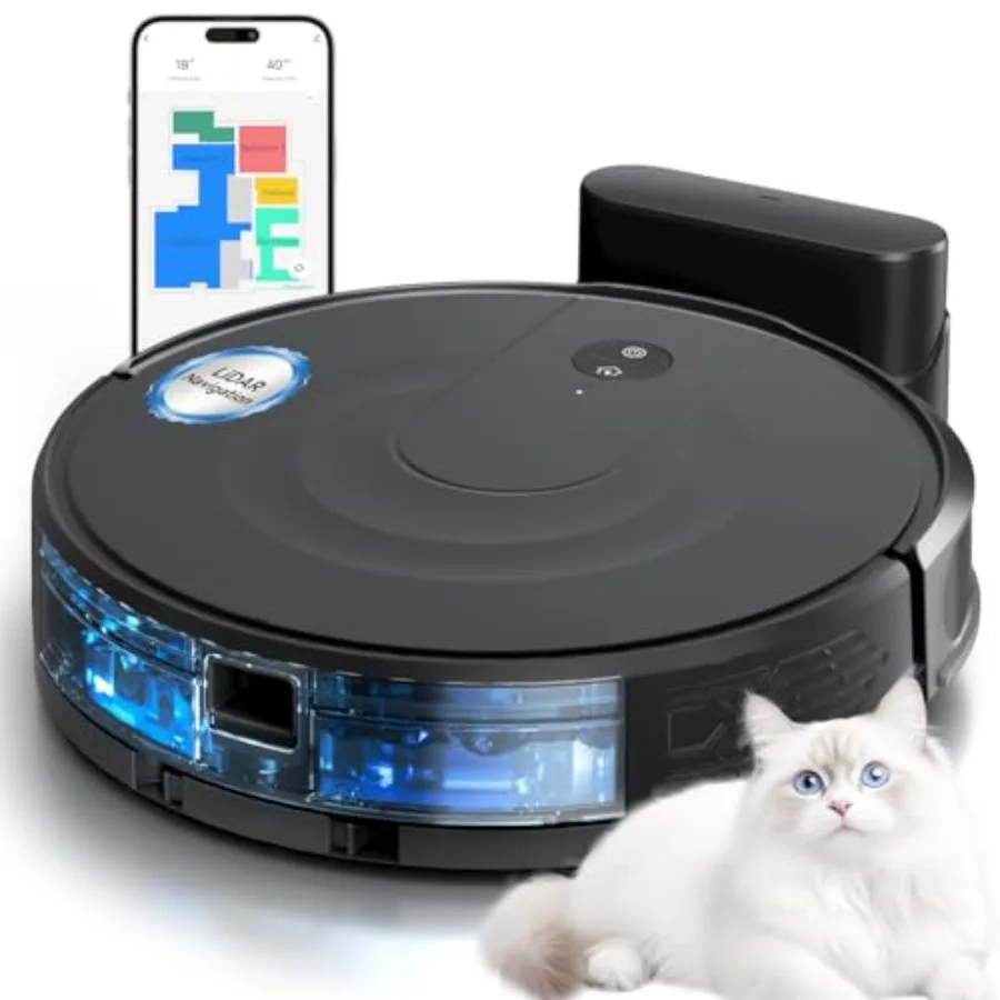 Robot Vacuum and Mop Combo LiDAR Navigation with Ultra Slim Design Smart Mapping Robotic Vacuum Cleaner 9000Pa Suction Customiz