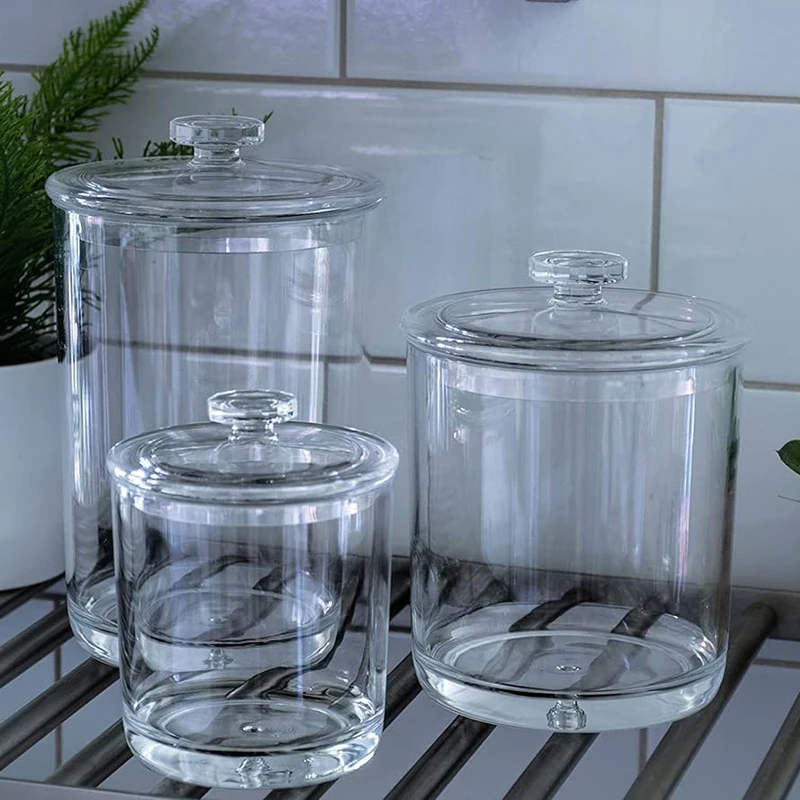 Premium Quality Clear Acrylic Storage Box with Lid Cotton Swab Holder Apothecary Jars Snack Container Bathroom Kitchen Organizer