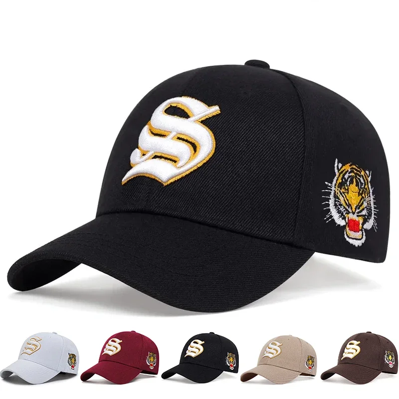 Unisex S Letter Side Tiger Embroidery Baseball Caps Spring and Autumn Outdoor Adjustable Casual Hats Hip Hop Hat Sunscreen Hat