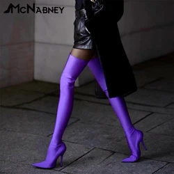 Over The Knee Sock Boots Satin Stretch Boots Pointed Toe Stiletto Modern Boots Multicolor Custom Large Size Boots Fashion Style