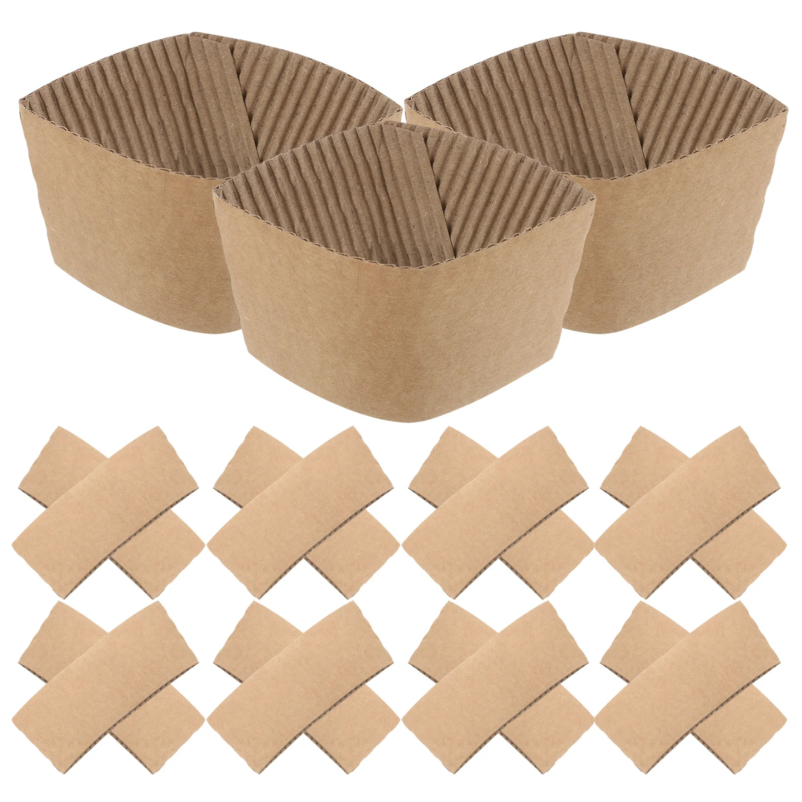 

100pcs Kraft Paper Cup Sleeves Beverage Shop Essential White Cardboard Heat Insulation Protection Corrugated Design