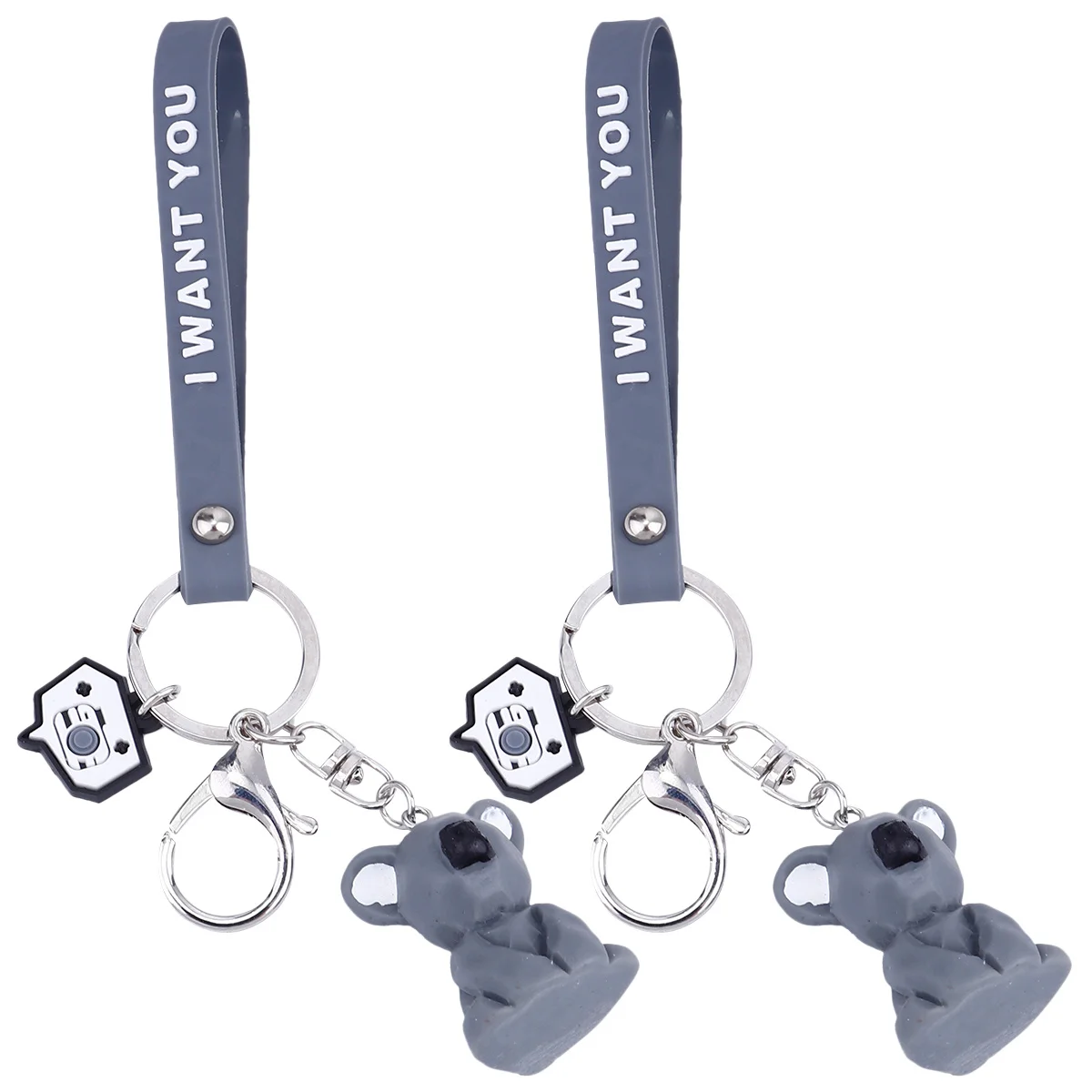 

2Pcs Creative Cartoon Animal Key Chain Durable Metal PVC Resin Bag Pendant Practical Hanging Key Ring Cartoon Keychain